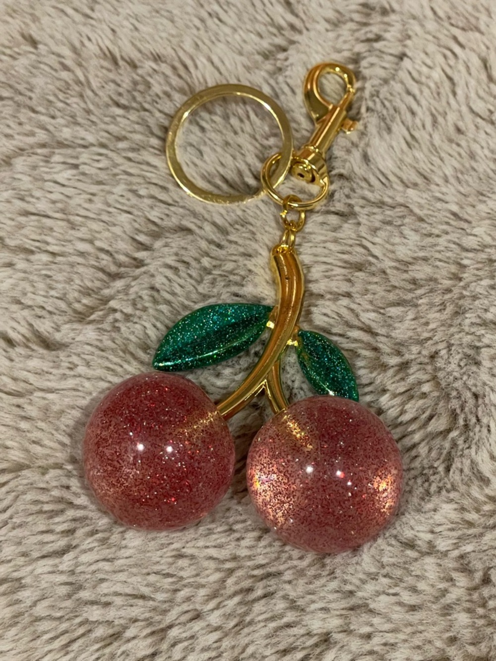 Glitter Cherry Keychain/ Bag Charm - Gold Hardware